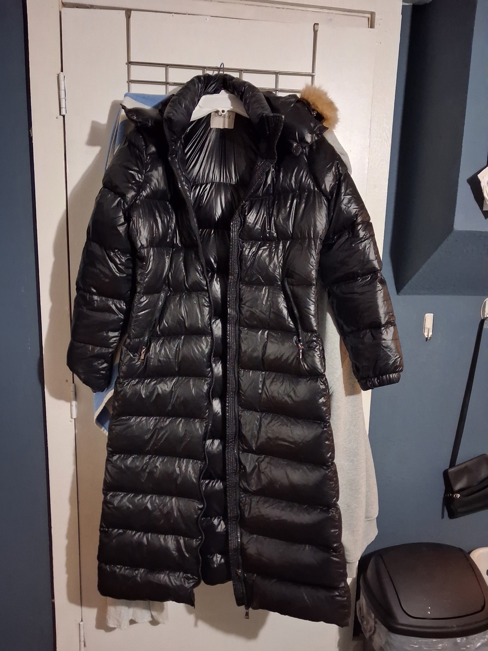 Moncler Black Glossy Long Quilted Puffer Coat with Hood